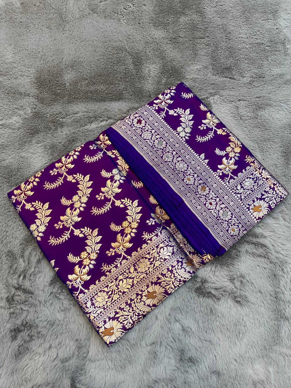 Royal Purple Premium Katan Silk Saree with Intricate Golden Zari Weaving